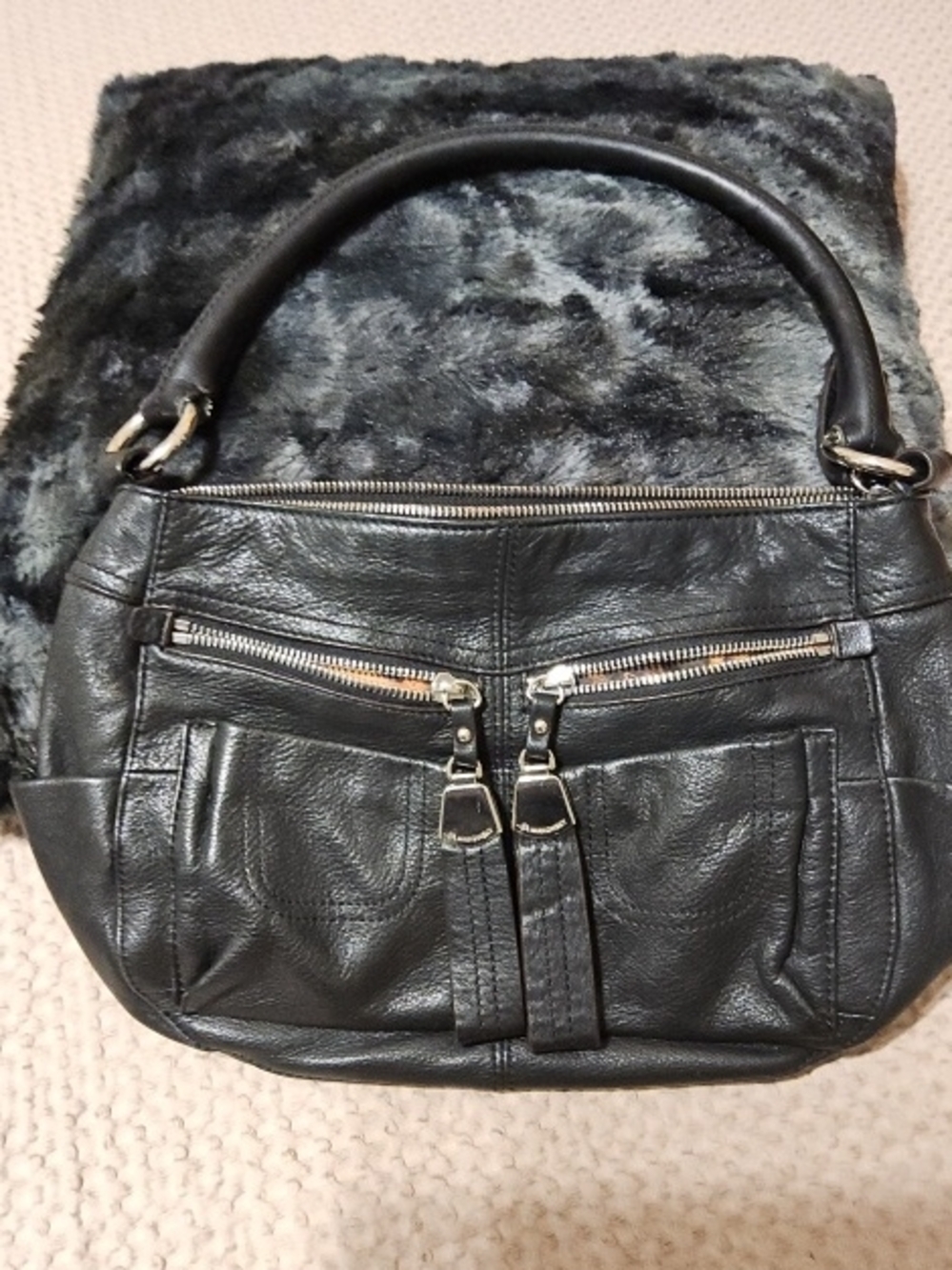 Classic Black Leather Shoulder Bag - Women's Handbag